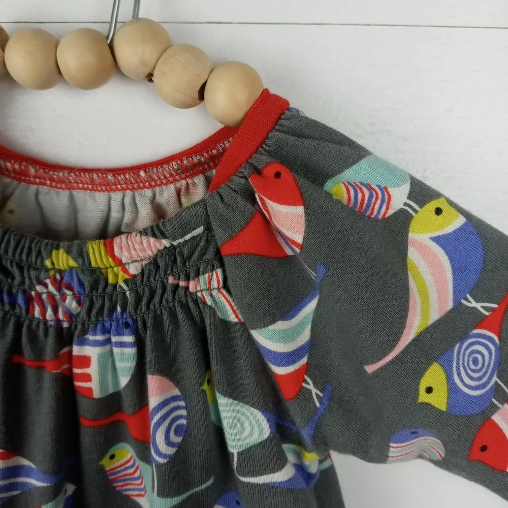 Tea Collection girls 0-3 mos gray with colorful bird design pant romper long